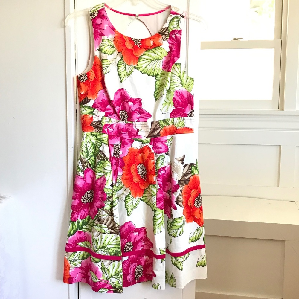 Eliza J. Cotton Floral Dress Fit & Flare Sleeveless Pink White Women’s Size 12